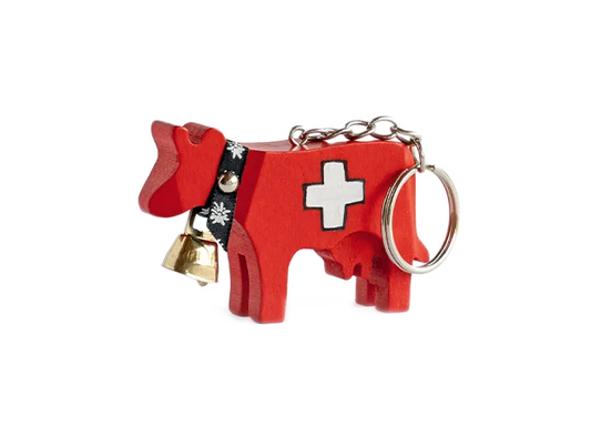 Kuh Swiss mit Glocke Schlüsselanhänger Holz