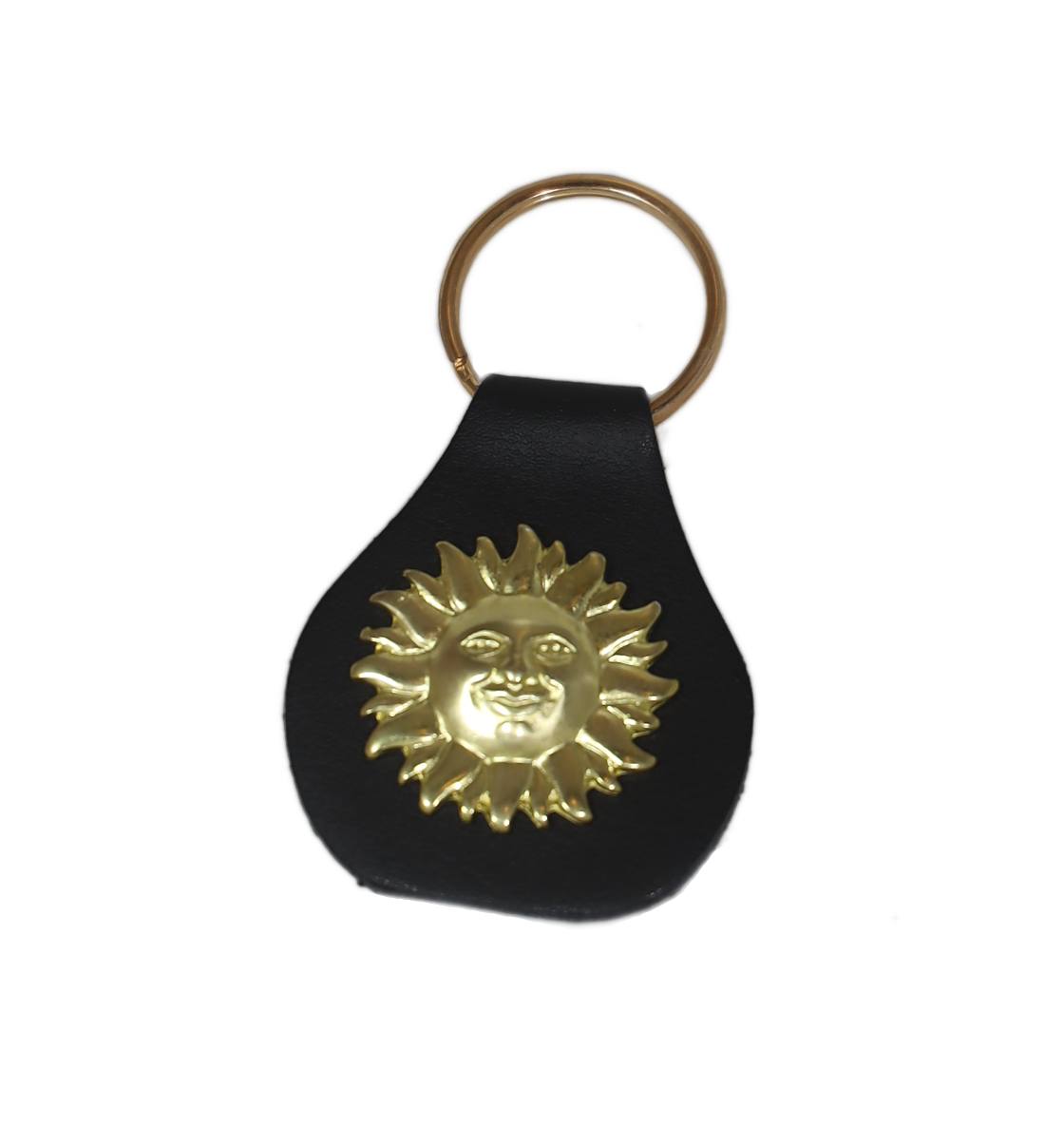 Leather keychain gold-plated sun