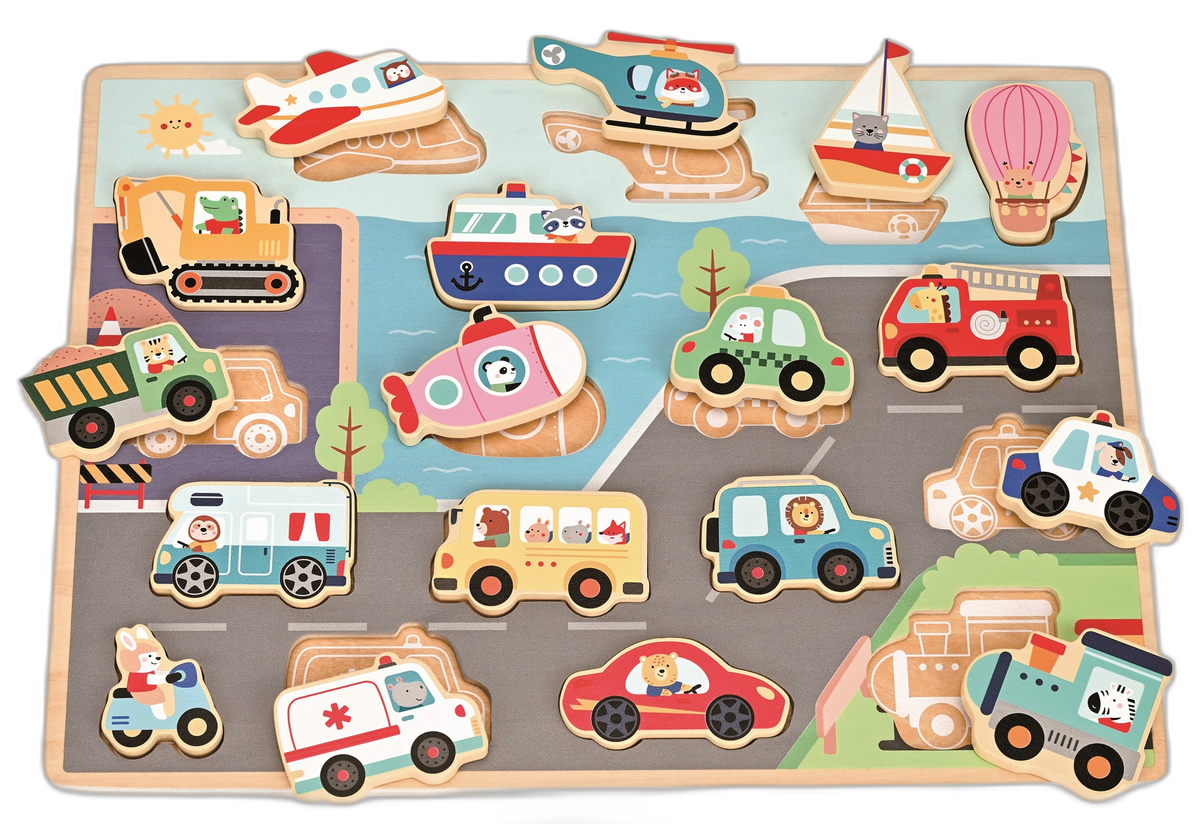 Vehicle Peg Puzzle 18-piece Wood