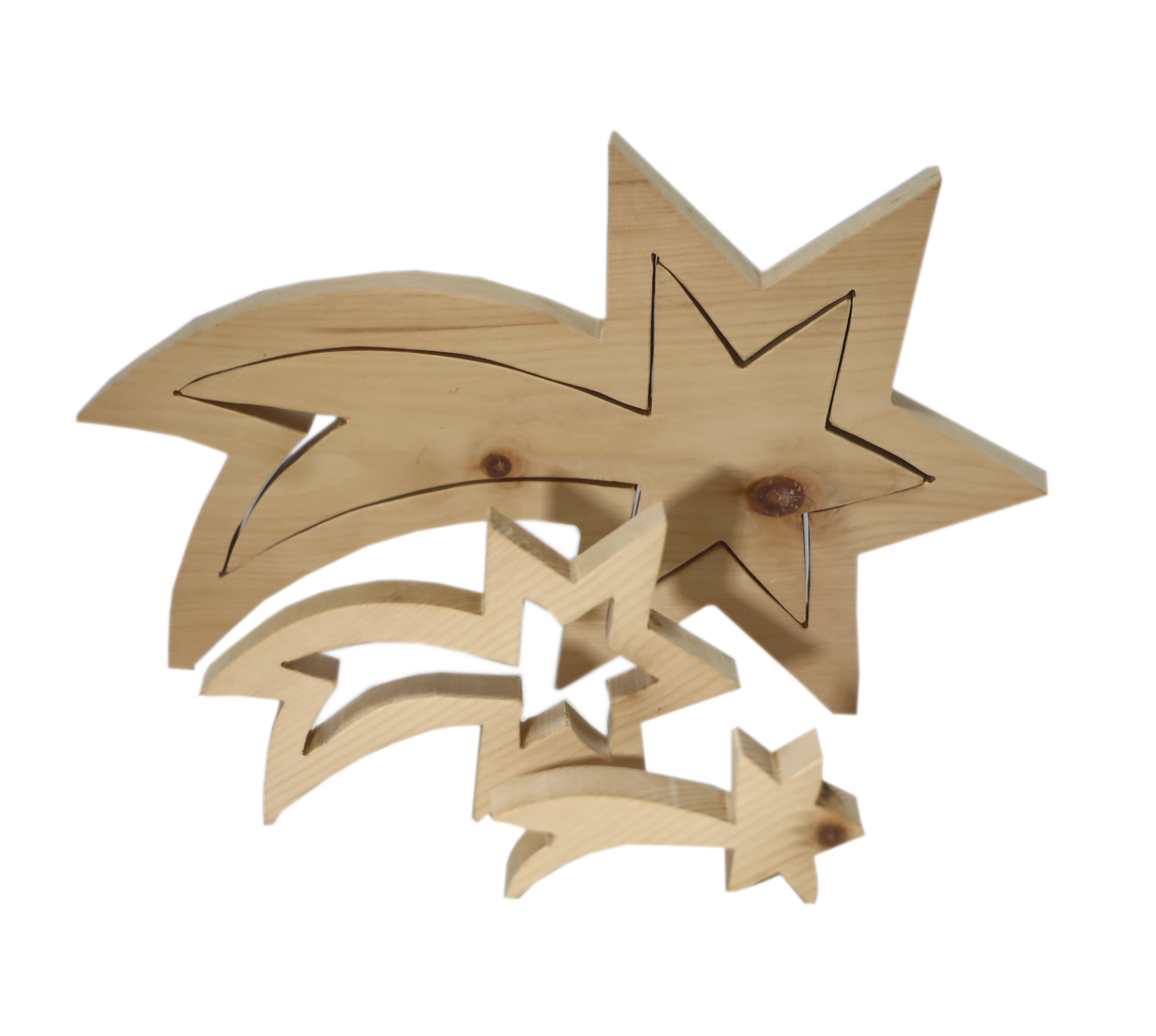 Shooting star made of pine wood, 2 pieces