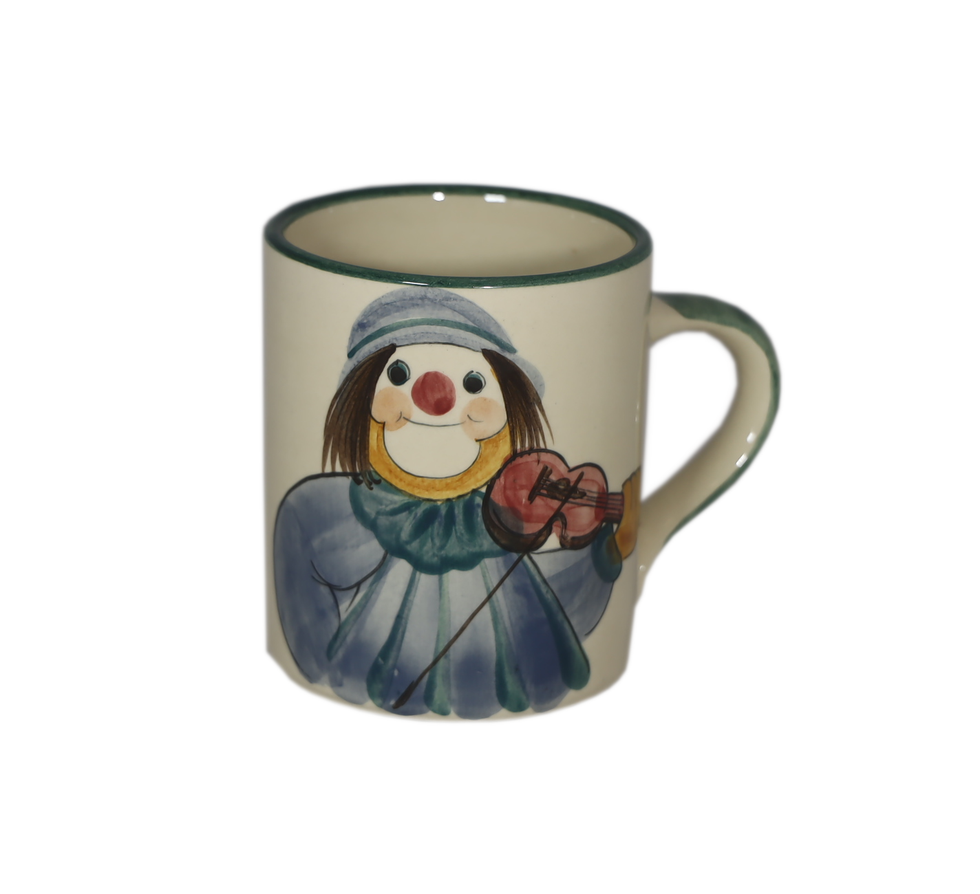 Children's cup clown with violin ceramic blue/green