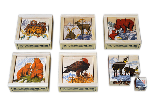 Cube puzzle Alpine animals 9-piece maple