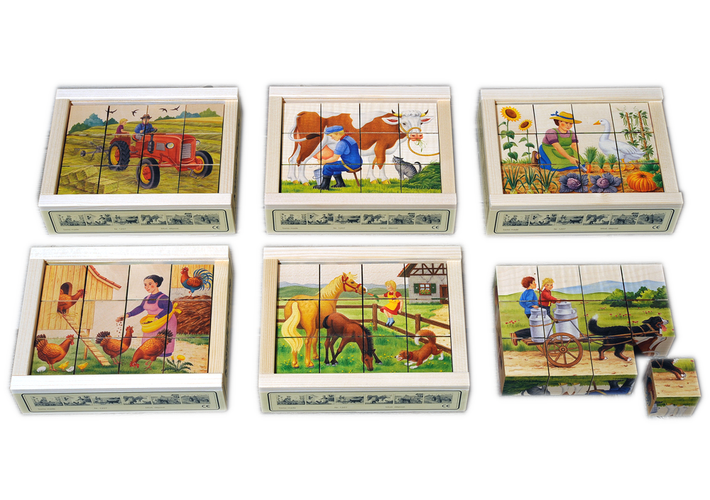 Wuerfelpuzzle Bauernhof 12Tl Holz 1207