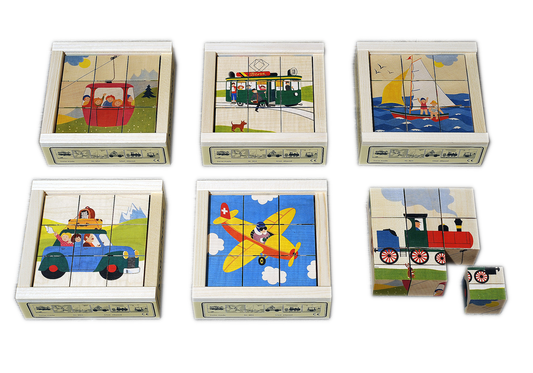Cubo puzzle veicoli stradali 9 pezzi acero