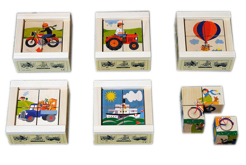 Wuerfelpuzzle Fahrzeuge Holz 4Tl 407