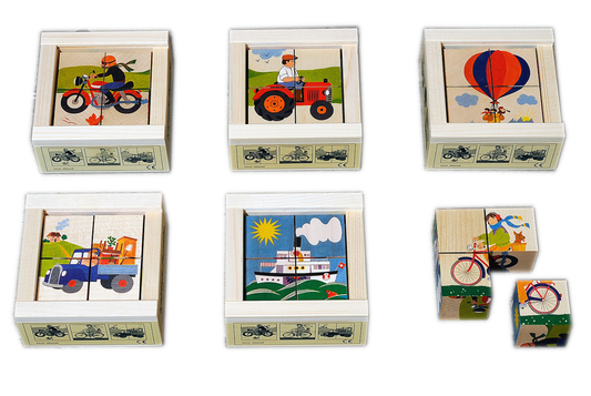 Würfelpuzzle Fahrzeuge 4-teilig Ahorn