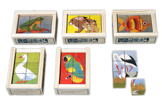 Würfelpuzzle Tiere farbig 6-teilig Ahorn