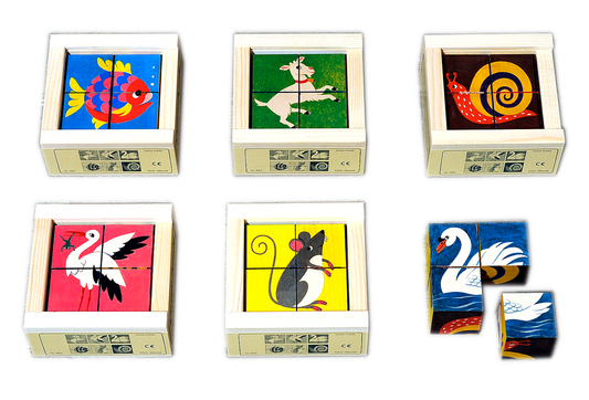 Würfelpuzzle Haustiere farbig 4-teilig Ahorn