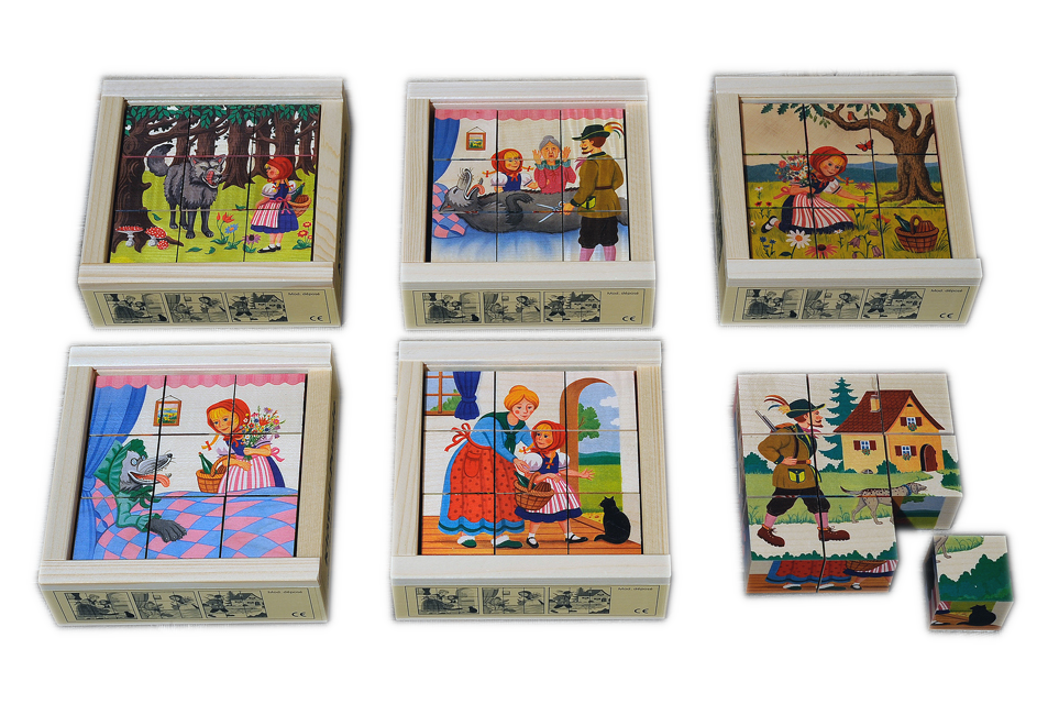 Würfelpuzzle Rotkäppchen 9-teilig Ahorn