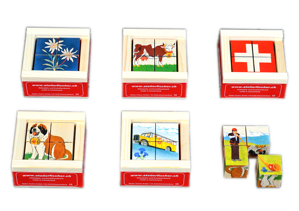 Würfelpuzzle Swiss mini 4-teilig Ahorn