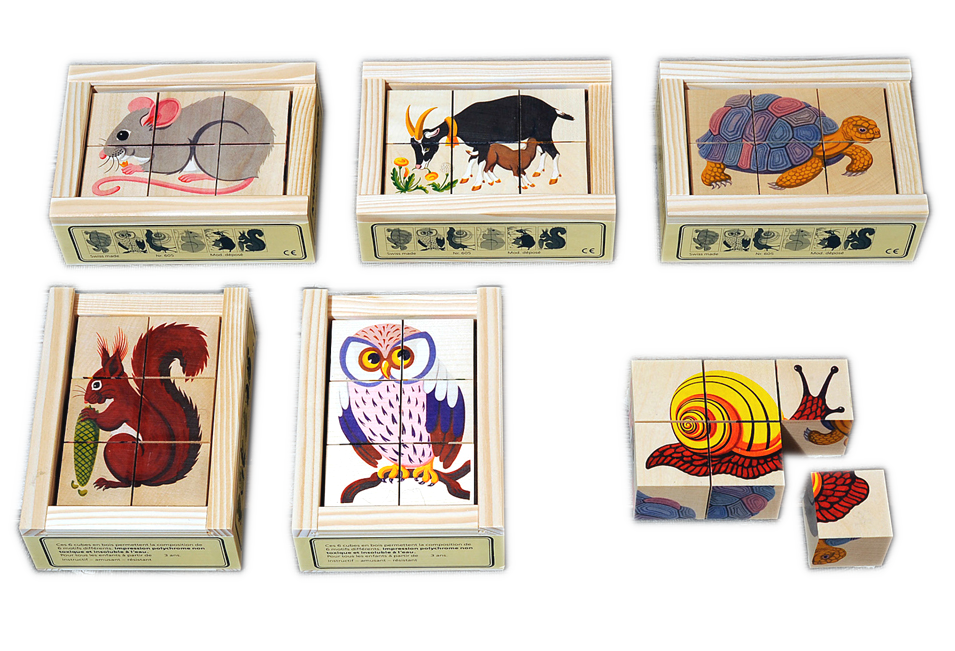 Würfelpuzzle Tiere 6-teilig Ahorn