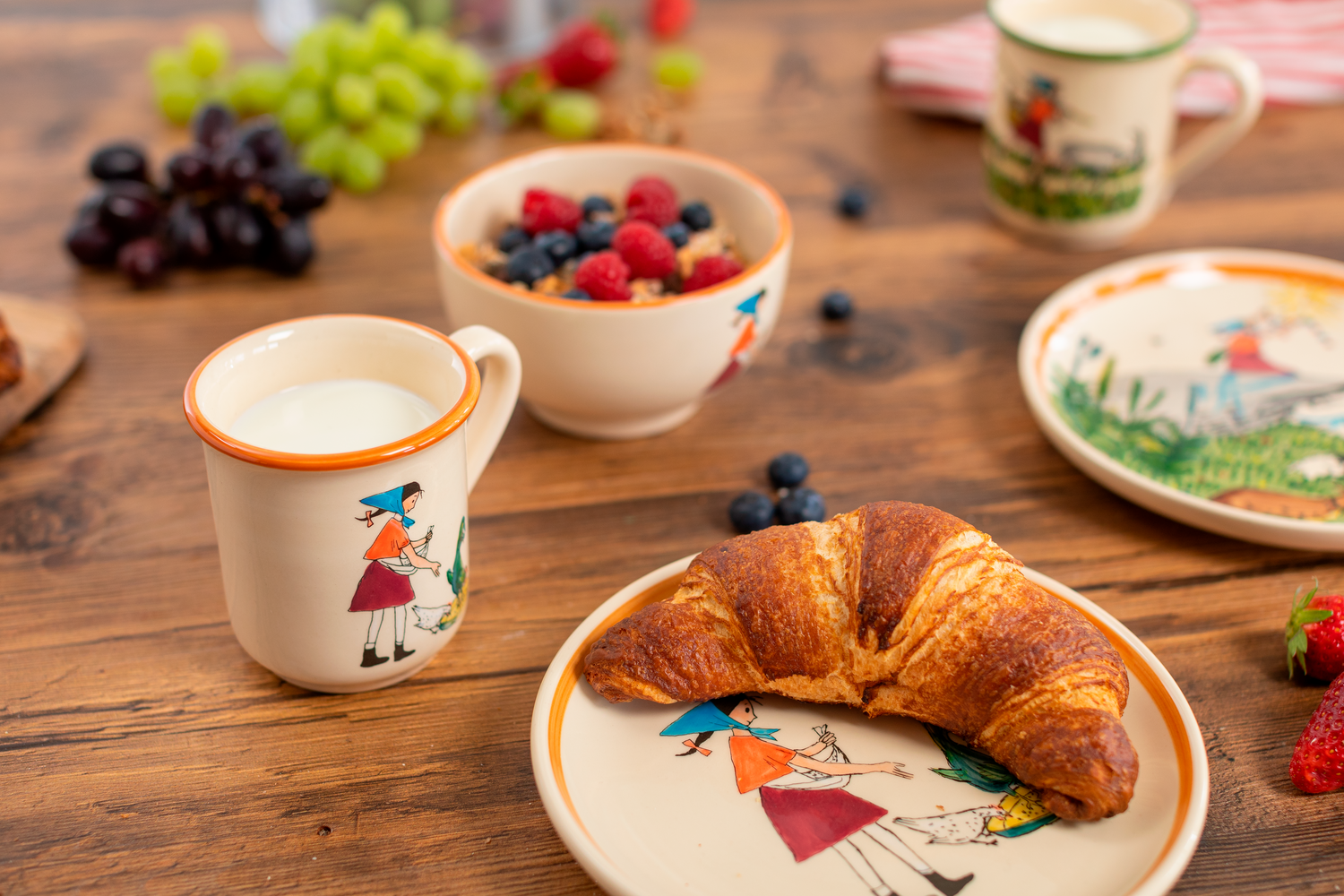 Tasse mit Henkel, Schale und Teller Flurina mit Hühnern