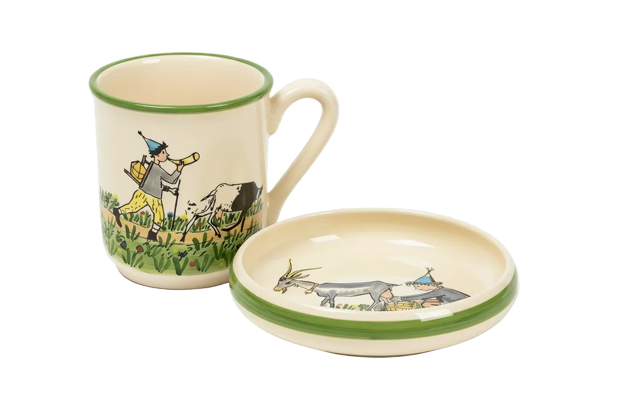 Children's set Ursli with goat plate+cup ceramic