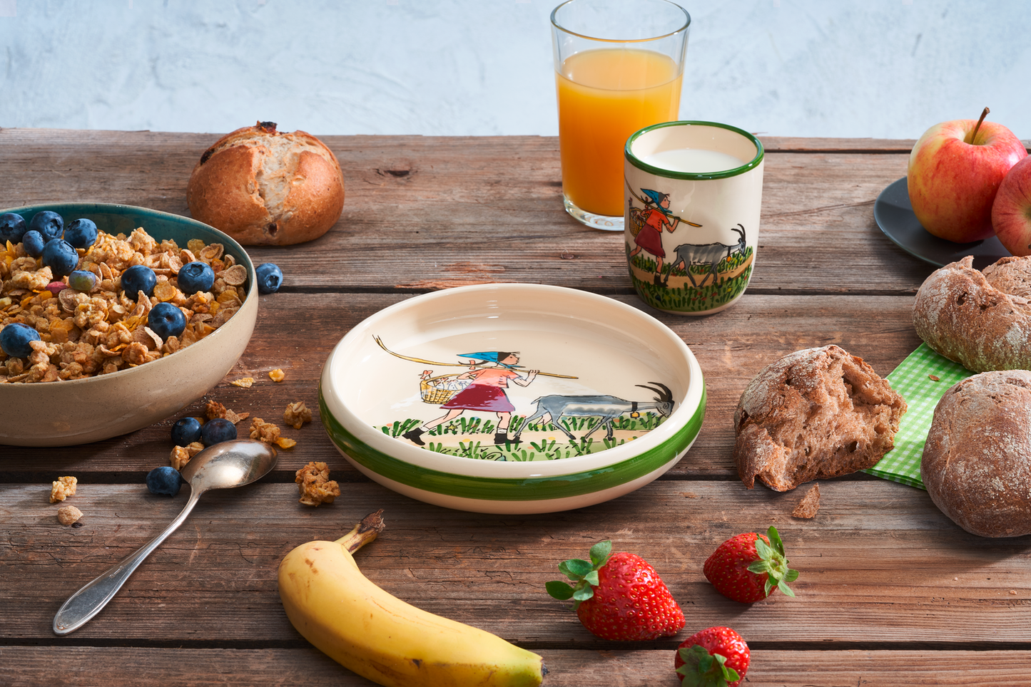 Children's plate Flurina with goat high rim ceramic