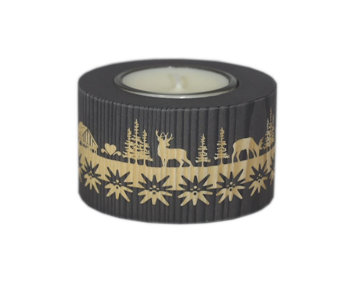 Tealight holder Edelweiss black wood