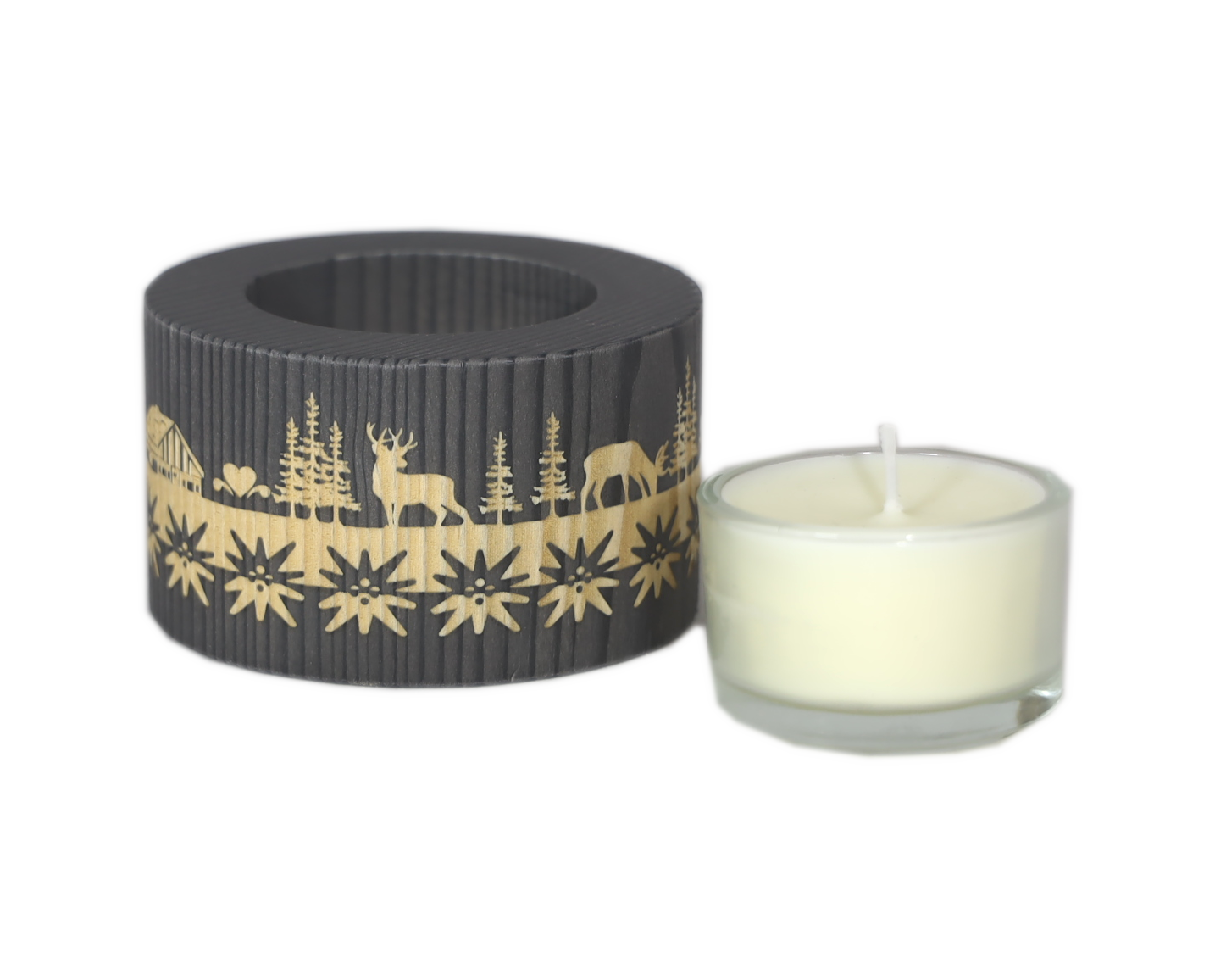 Tealight holder Edelweiss black wood