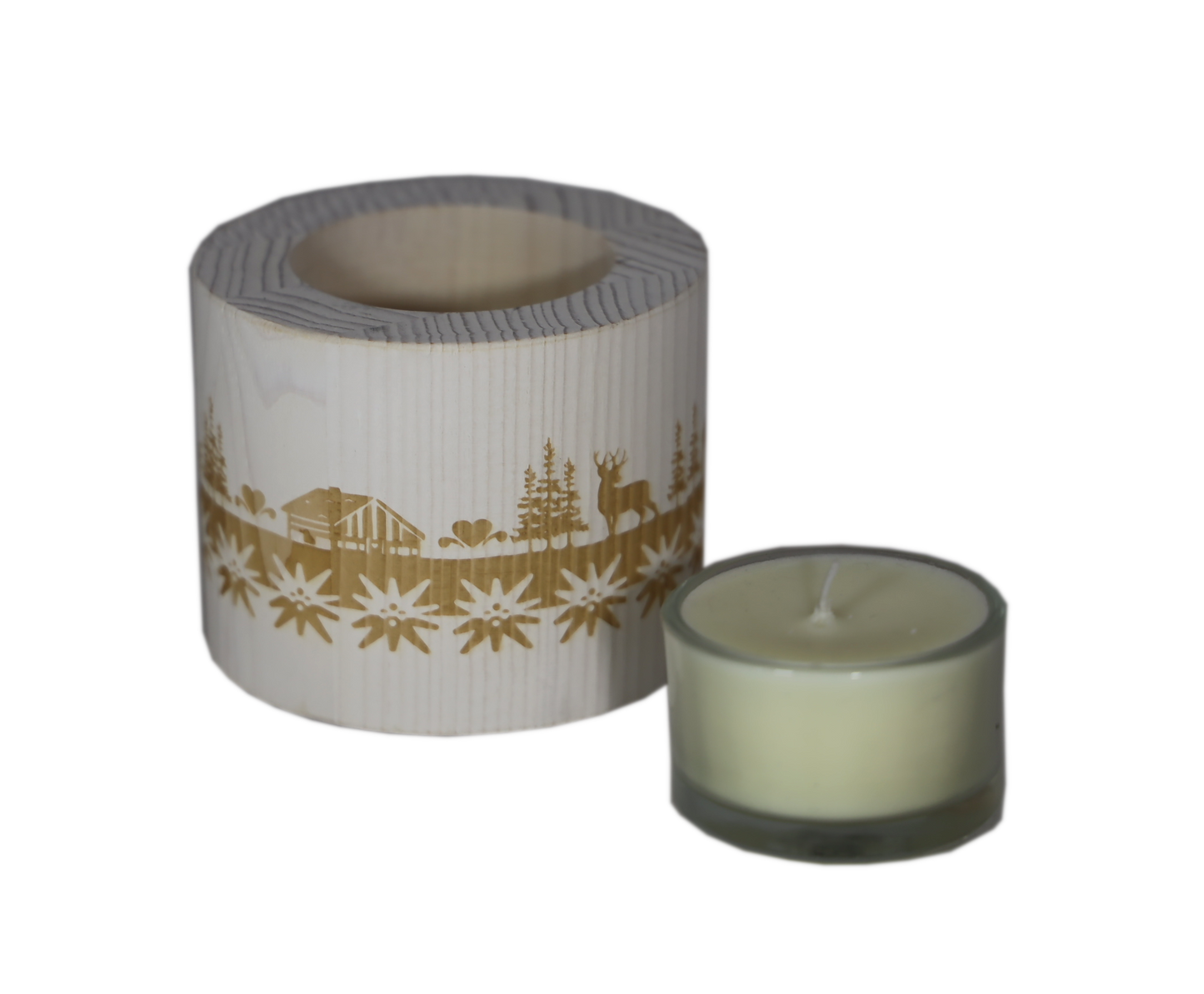 Teelichthalter Edelweiss weiss Holz