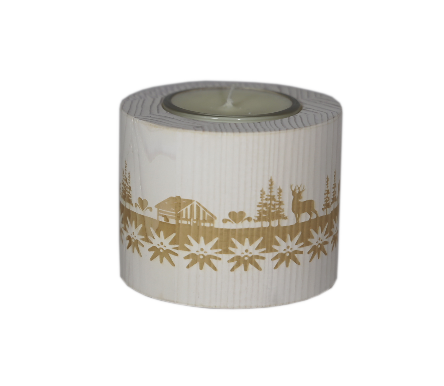 Teelichthalter Edelweiss weiss Holz