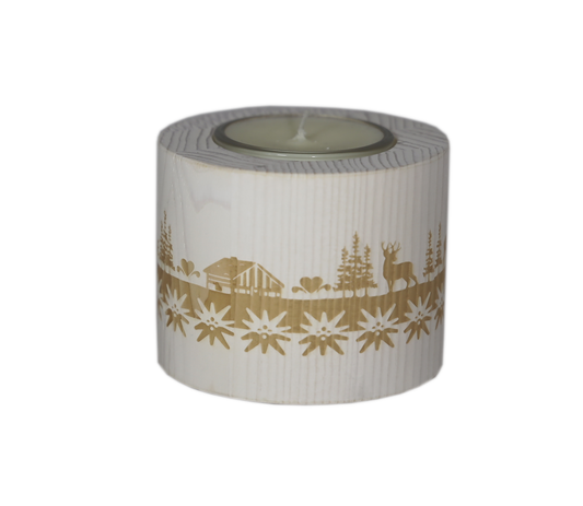 Teelichthalter Edelweiss weiss Holz